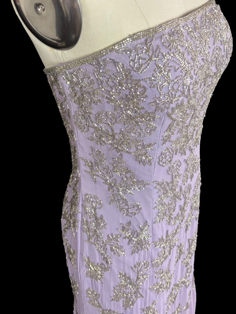Cache Beaded Silk Gown Lavender Strapless Formal Dress M Y2K Prom Gala S/M